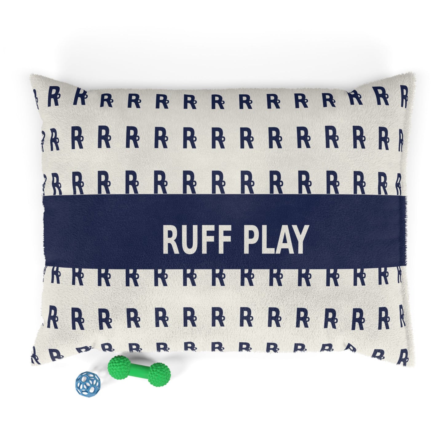 Ruff Play Patterned Pet Bed — Cozy Navy Letter-Print Dog Cushion