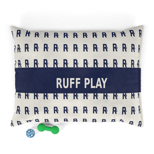 Ruff Play Patterned Pet Bed — Cozy Navy Letter-Print Dog Cushion
