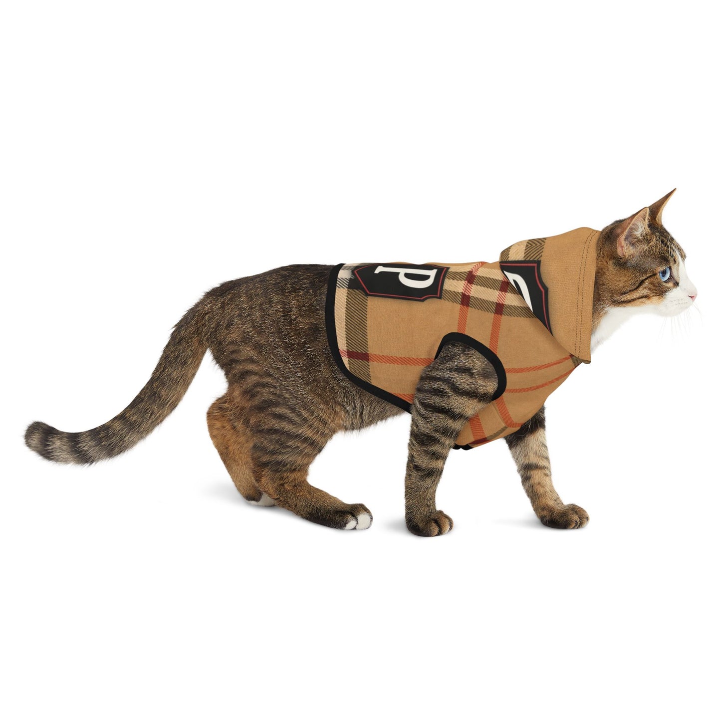 Plaid Pet Hoodie — Cozy Tan Check Hooded Dog Sweatshirt