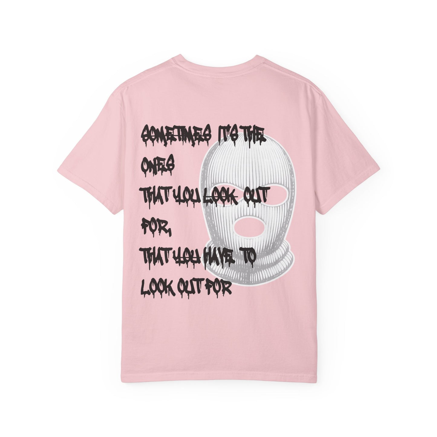 T-Shirt — 'Born Broken' Graphic Tee with Balaclava Back Quote