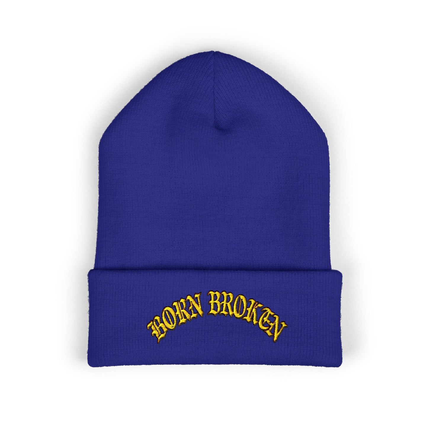 Embroidered "Rocky Biotchy" Classic Cuffed Beanie – Warm Yellow Knit Hat