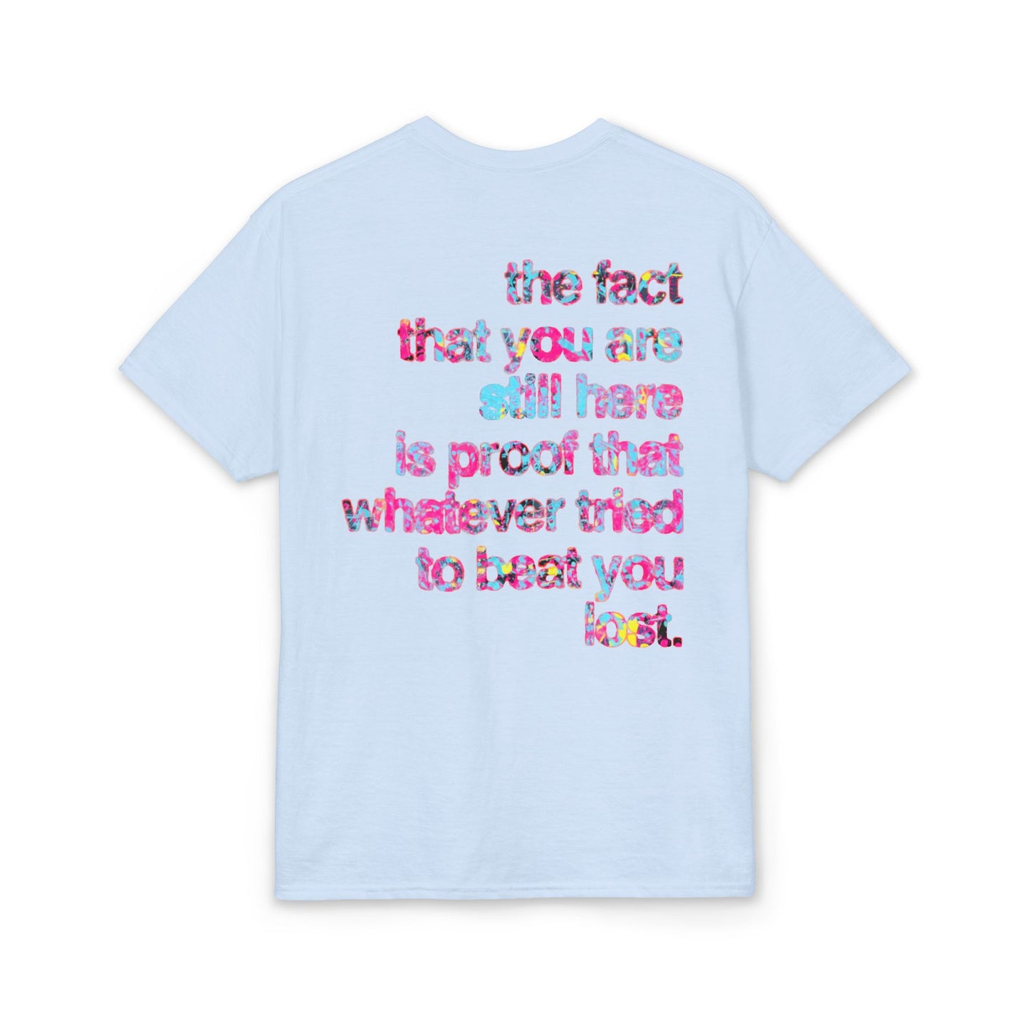 Resilient Division Graphic Tee — Colorful Motivational Back-Print Shirt
