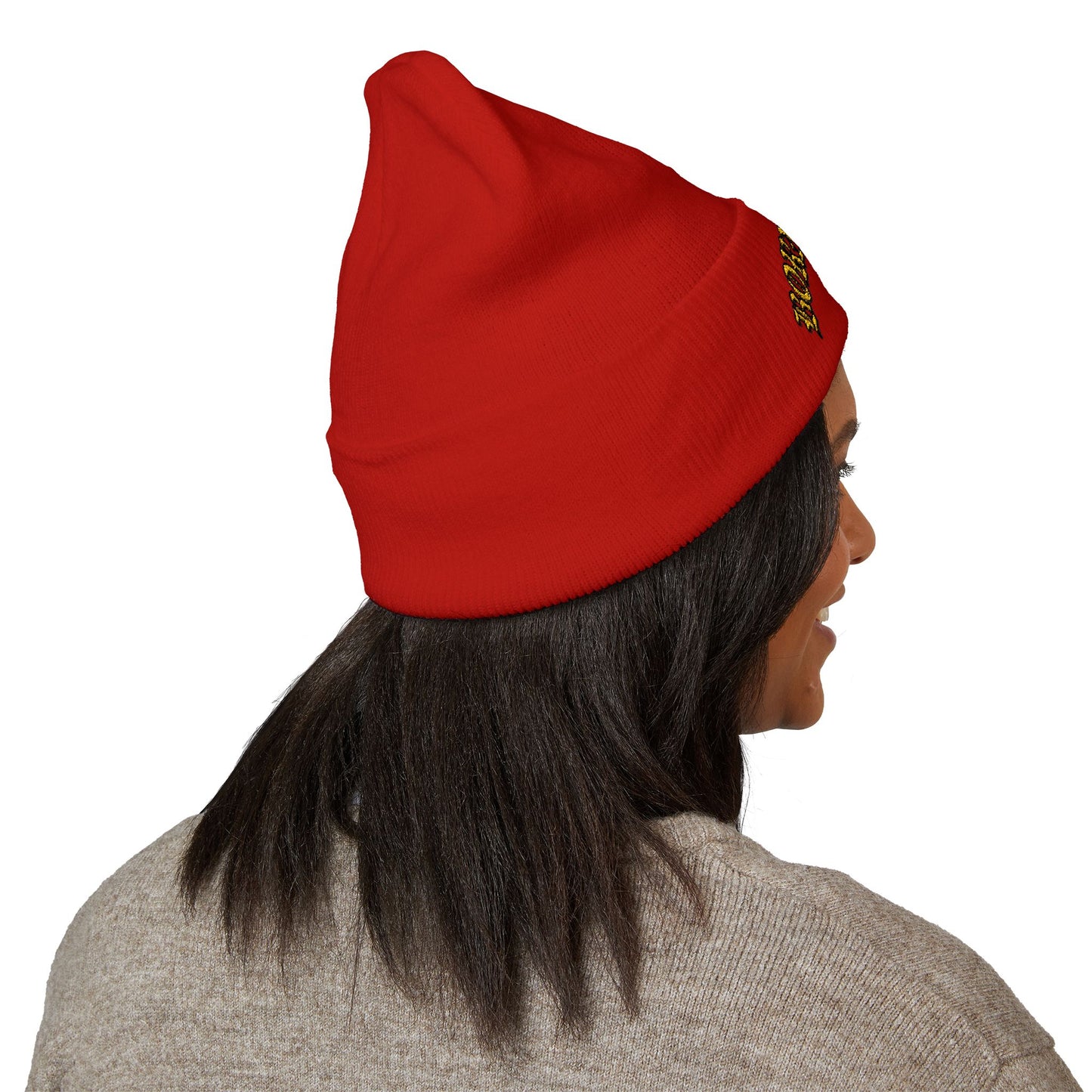 Embroidered "Rocky Biotchy" Classic Cuffed Beanie – Warm Yellow Knit Hat