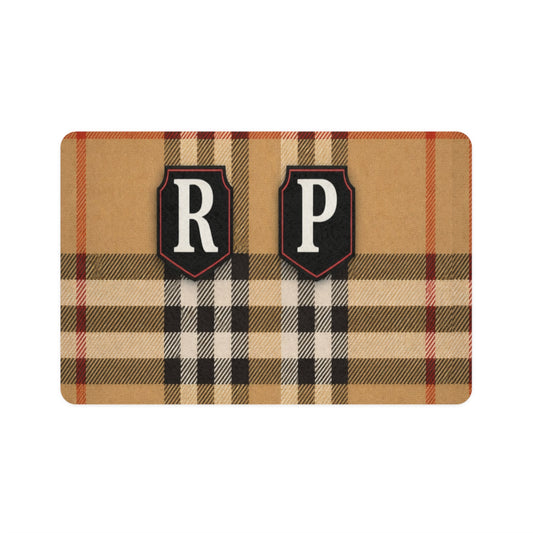 Personalized Plaid Pet Food Mat (12x18) with Initial Patch – Monogram Dog & Cat Feeding Mat