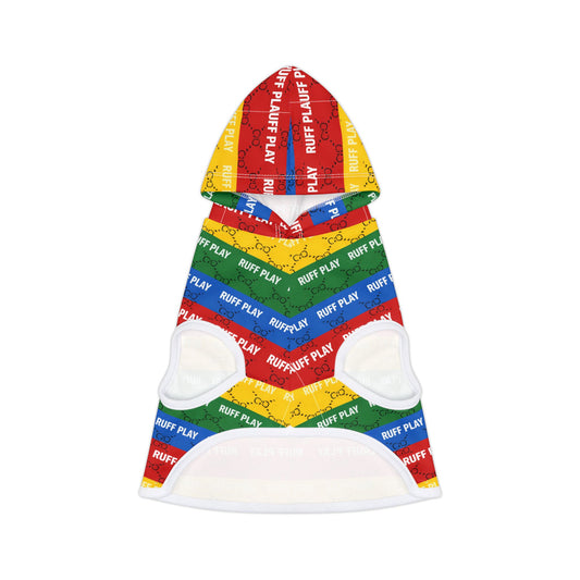 Ruff Play Rainbow Pet Hoodie – Striped Hooded Dog Sweatshirt