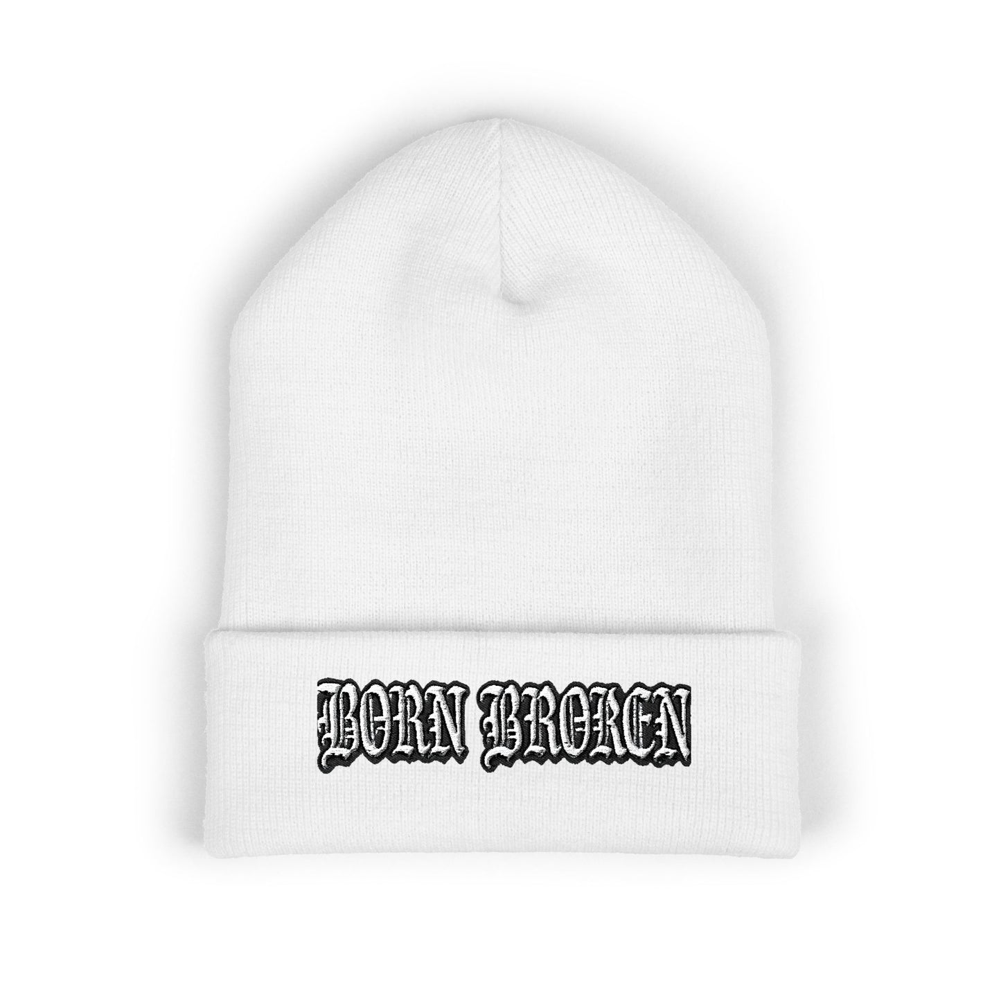 Embroidered 'Born Broken' Cuffed Beanie
