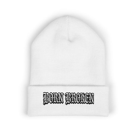 Embroidered 'Born Broken' Cuffed Beanie