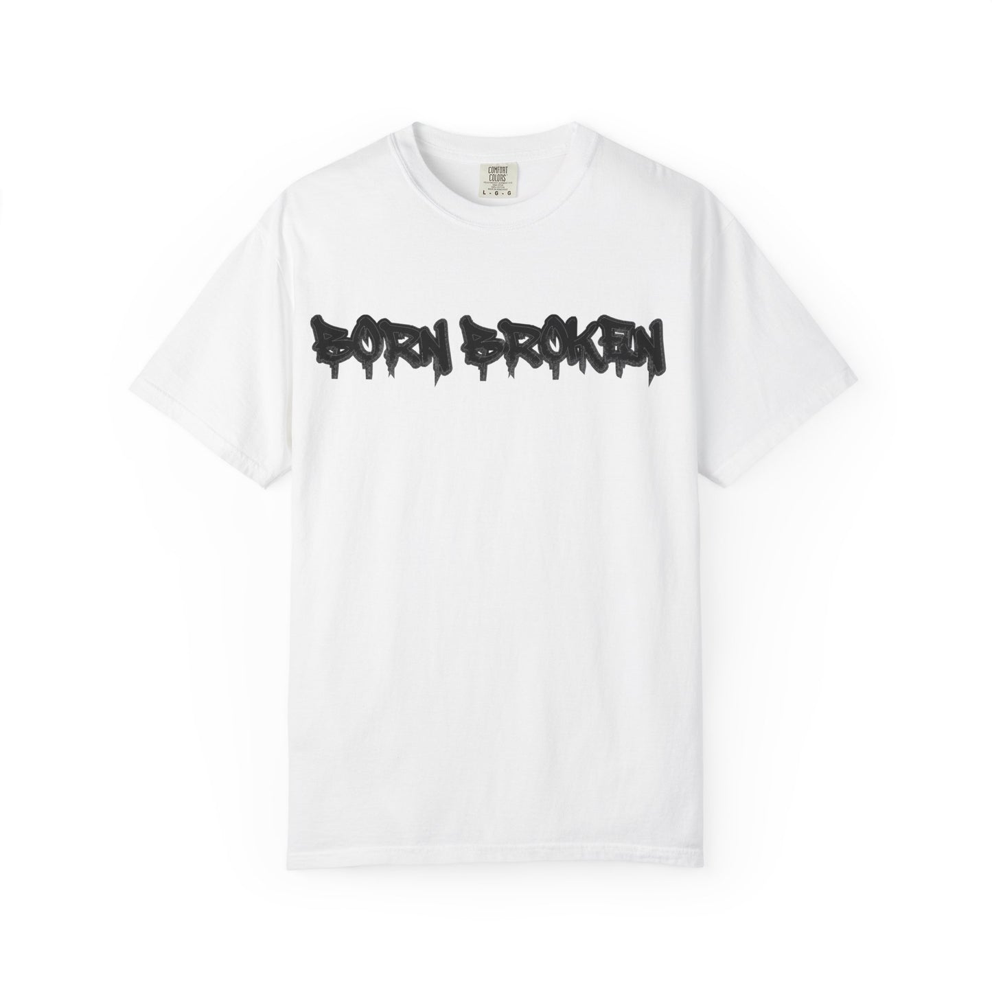 T-Shirt — 'Born Broken' Graphic Tee with Balaclava Back Quote