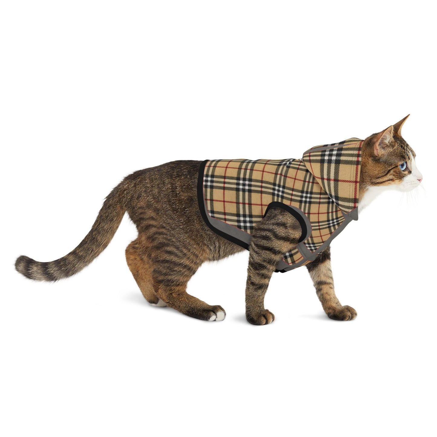Plaid Pet Hoodie — Classic Tan Check Dog & Cat Hoodie