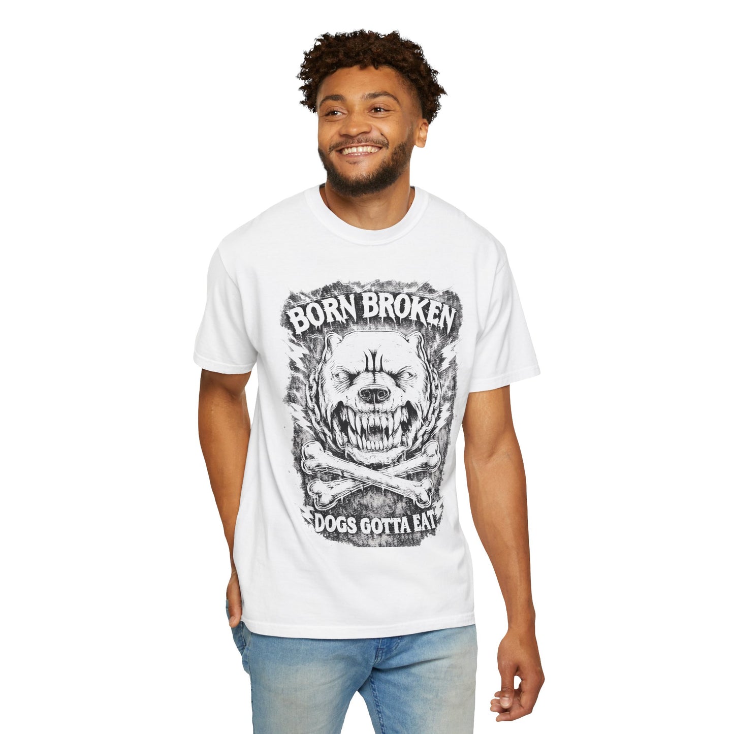 Born Broken Skull T-Shirt – 'Dogs Gotta Eat' Grunge Graphic Tee