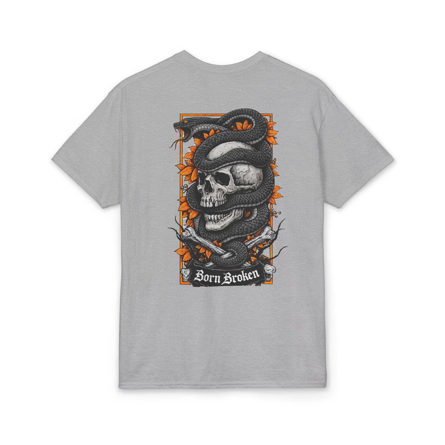 Skull & Serpent T‑Shirt — 'Born Broken' Gothic Graphic Tee