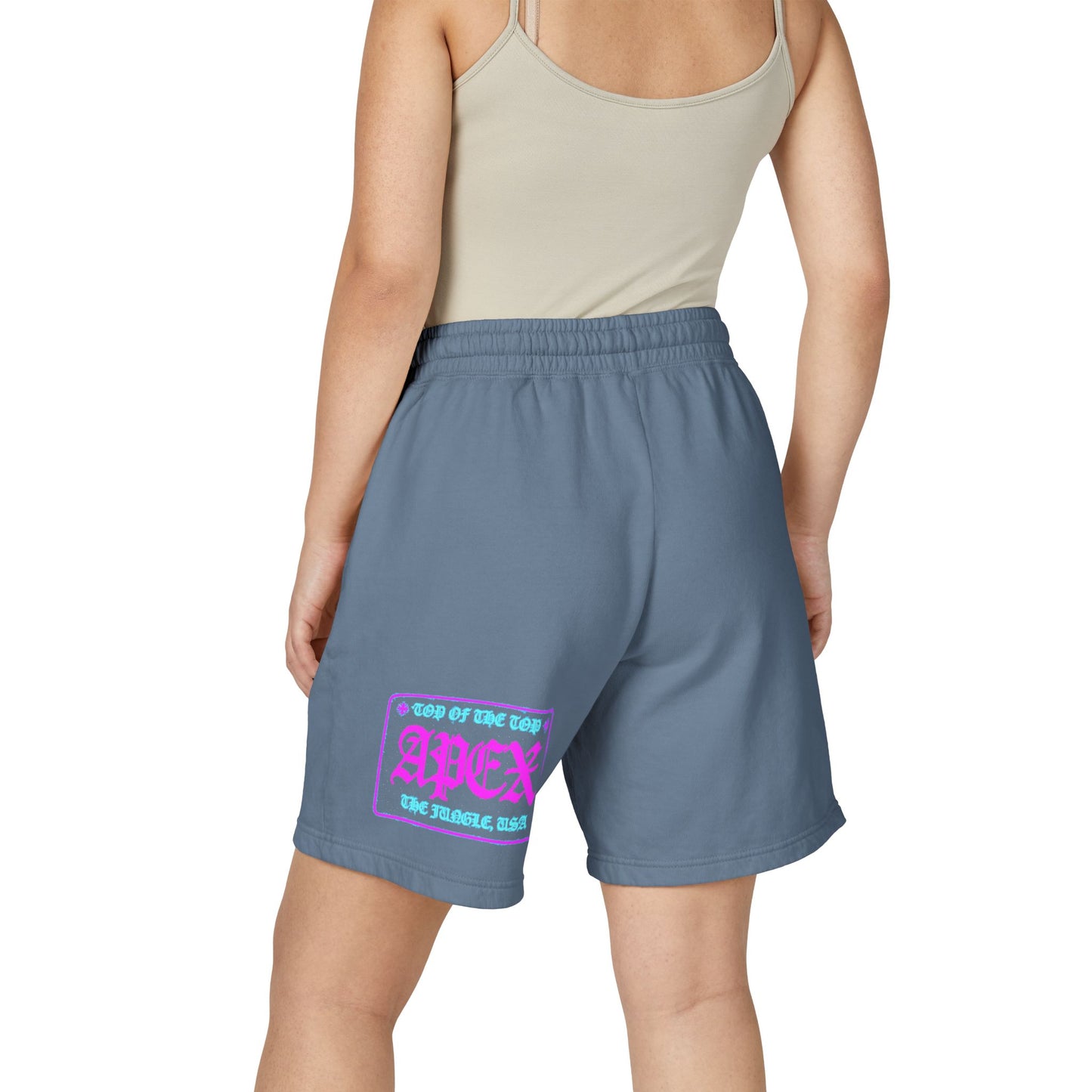 Apex Division Graphic Sweat Shorts — Retro Neon Logo Fleece Shorts