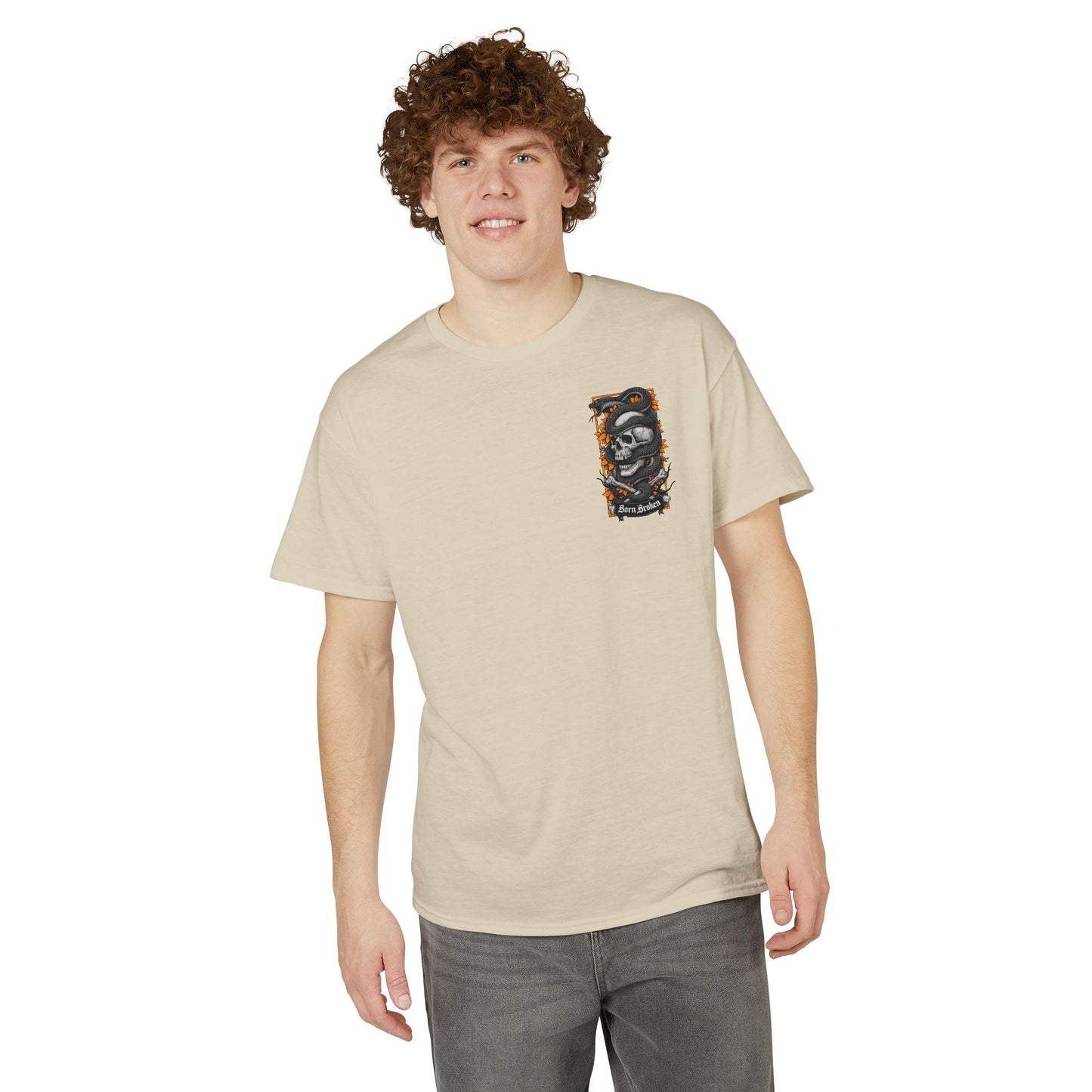 Skull & Serpent T‑Shirt — 'Born Broken' Gothic Graphic Tee