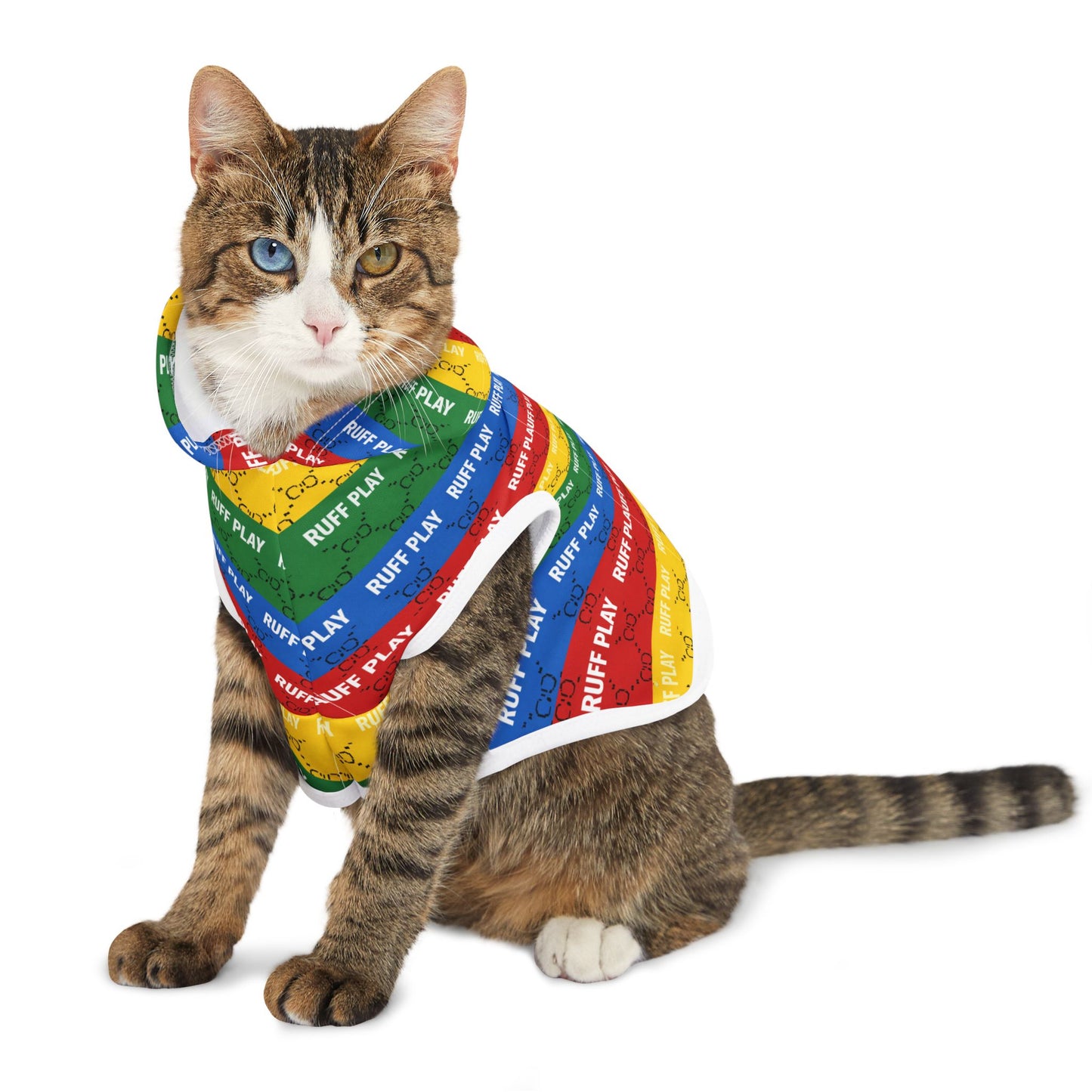 Ruff Play Rainbow Pet Hoodie – Striped Hooded Dog Sweatshirt