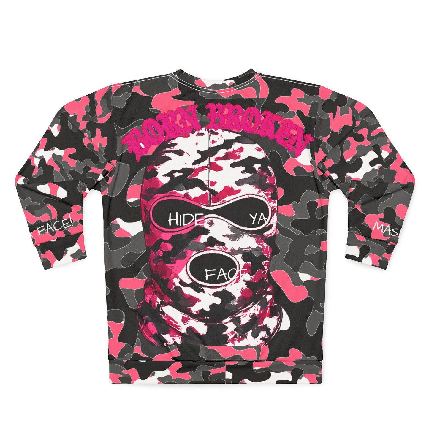 Pink Camo Balaclava Sweatshirt – "Hide Ya Face" Graphic Crewneck