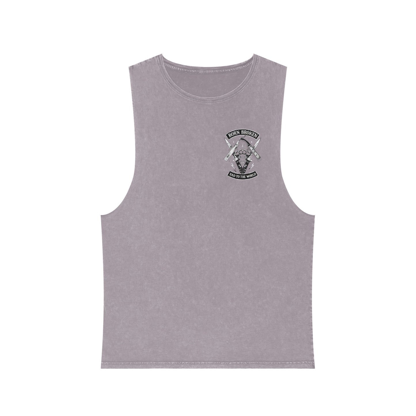 Born Broken Stonewash Tank Top — Bad to the World Graphic Muscle Tee