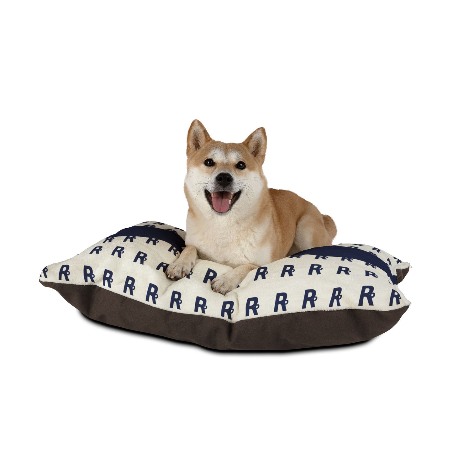 Ruff Play Patterned Pet Bed — Cozy Navy Letter-Print Dog Cushion