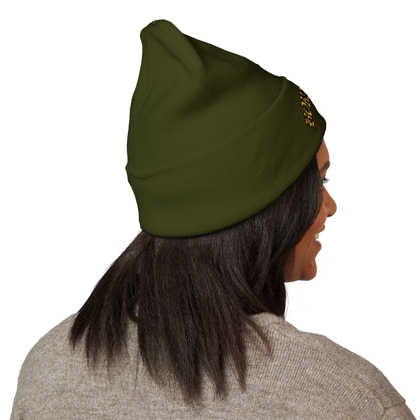 Embroidered "Rocky Biotchy" Classic Cuffed Beanie – Warm Yellow Knit Hat