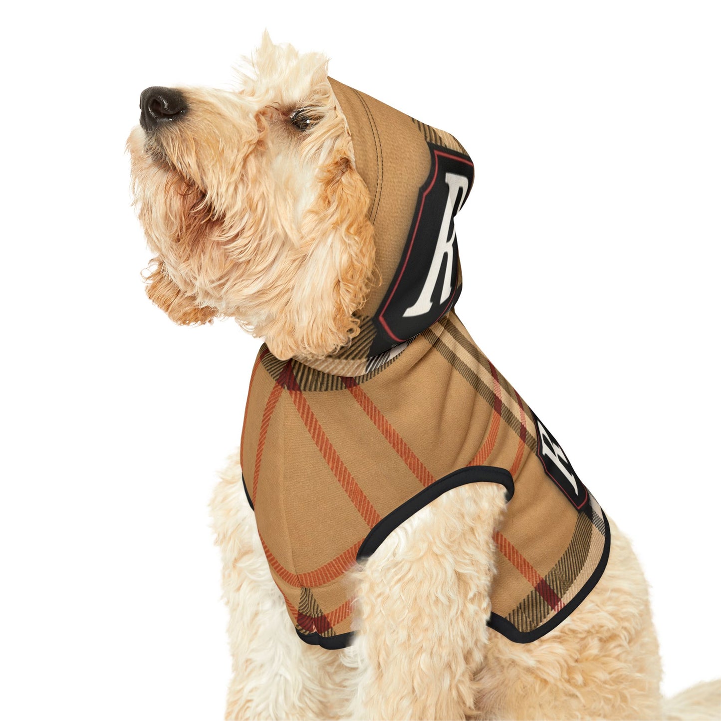 Plaid Pet Hoodie — Cozy Tan Check Hooded Dog Sweatshirt