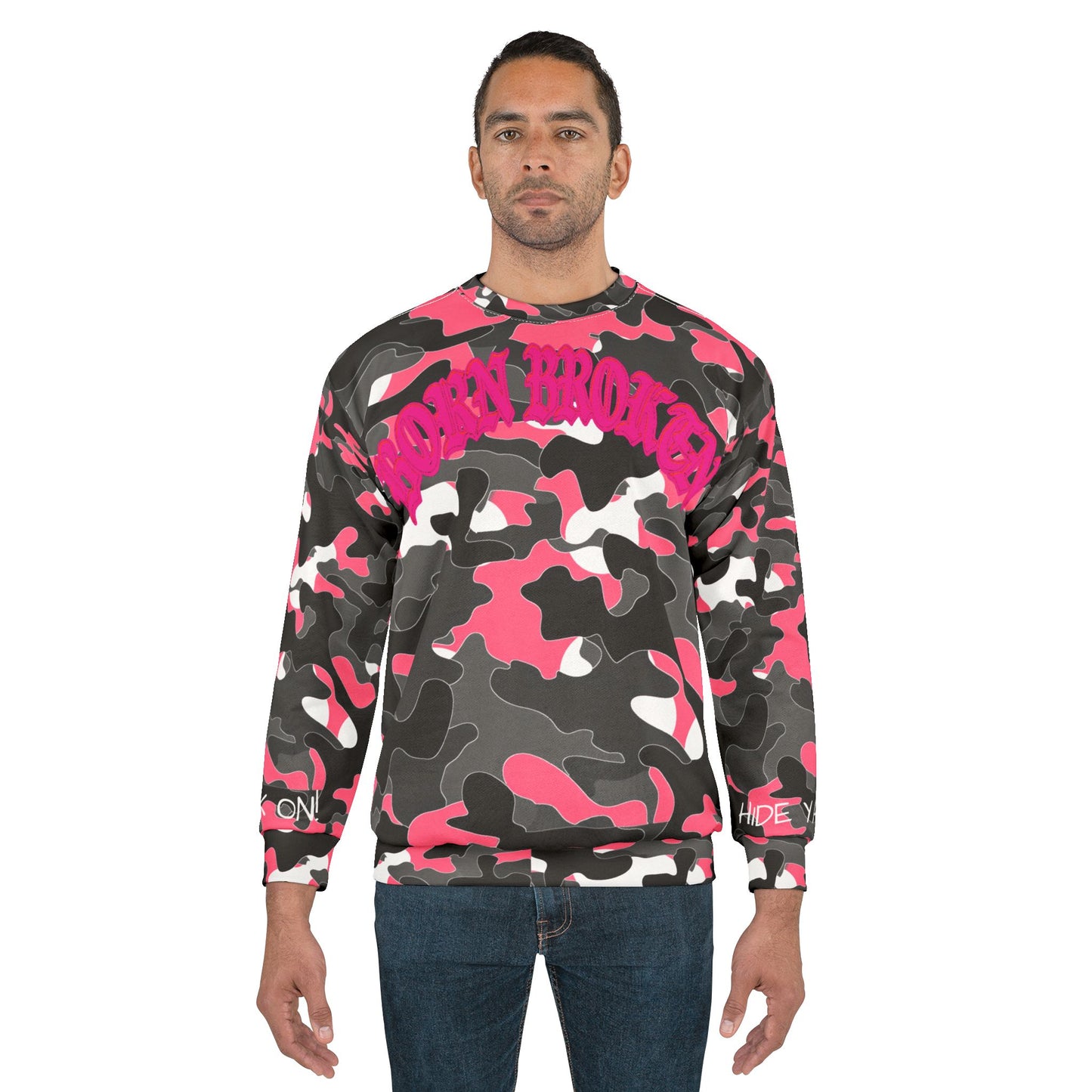 Pink Camo Balaclava Sweatshirt – "Hide Ya Face" Graphic Crewneck