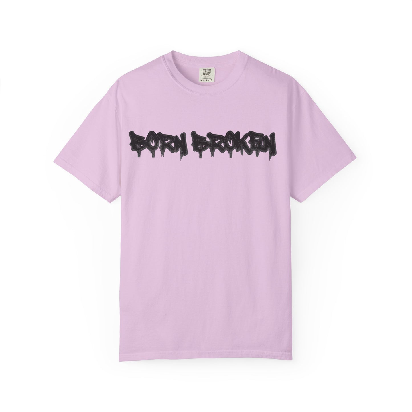 T-Shirt — 'Born Broken' Graphic Tee with Balaclava Back Quote