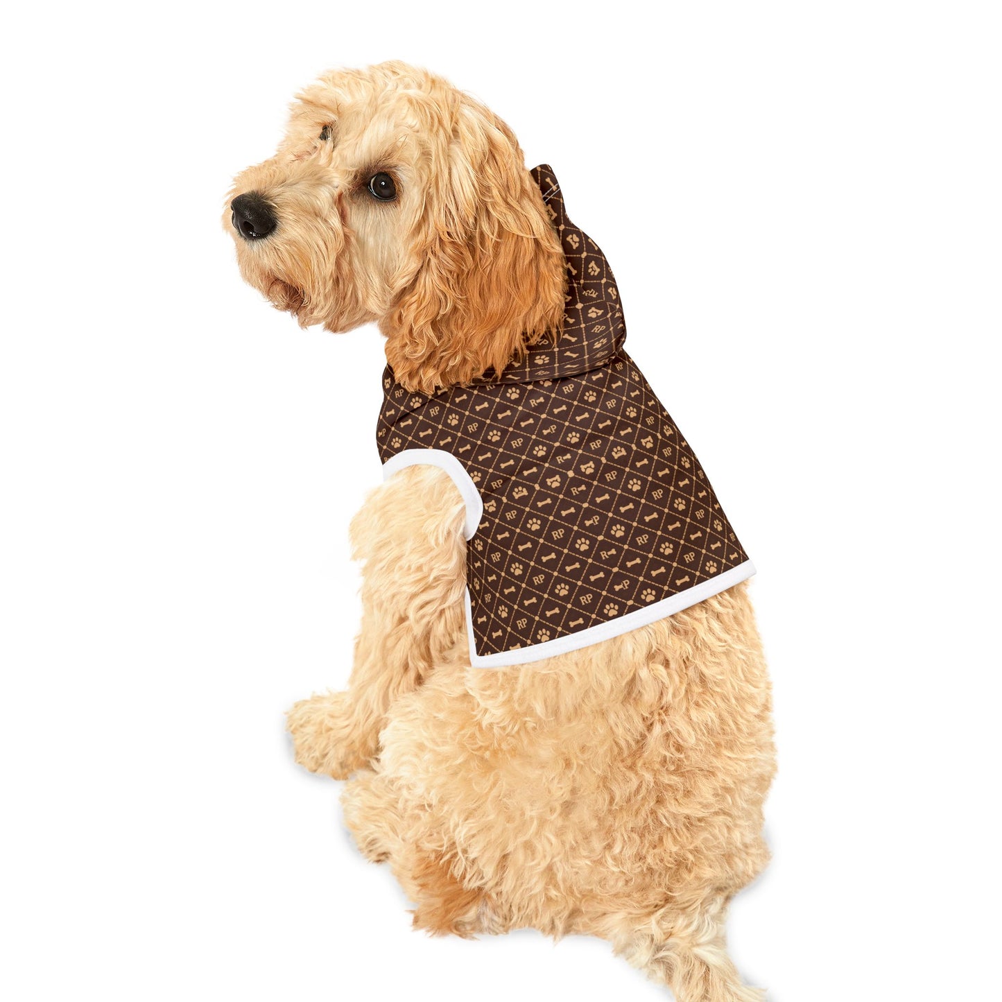 Designer Brown Monogram Pet Hoodie - Luxury Pattern Dog & Cat Coat