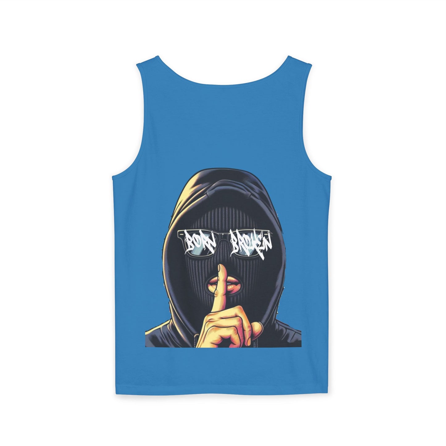 Tank Top — 'Born Broken' Hooded Mask Graphic Sleeveless Tee