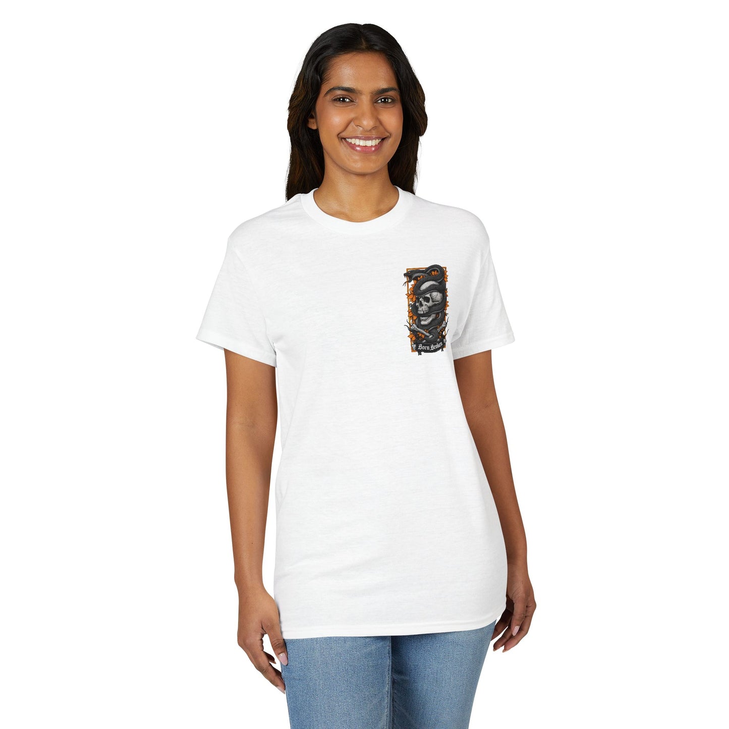 Skull & Serpent T‑Shirt — 'Born Broken' Gothic Graphic Tee