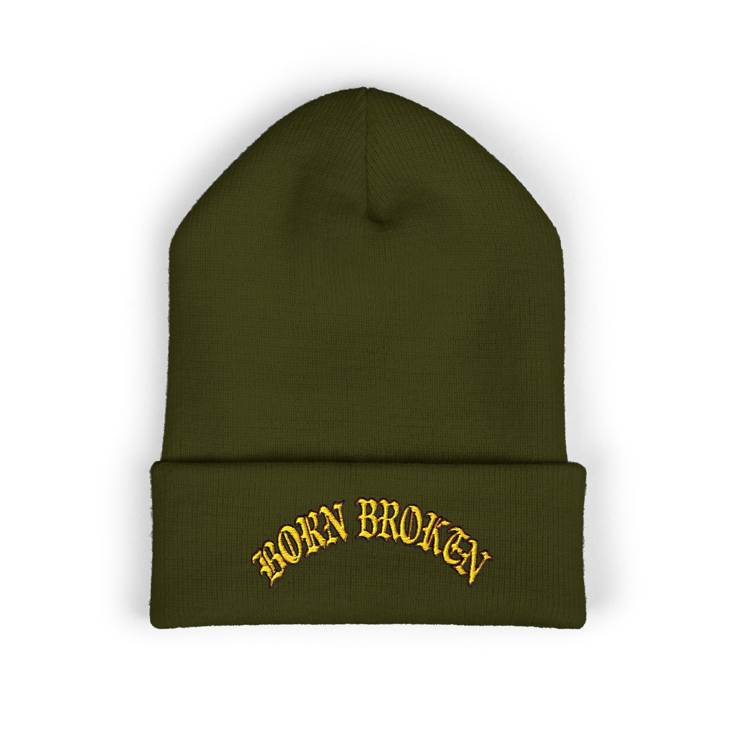 Embroidered "Rocky Biotchy" Classic Cuffed Beanie – Warm Yellow Knit Hat