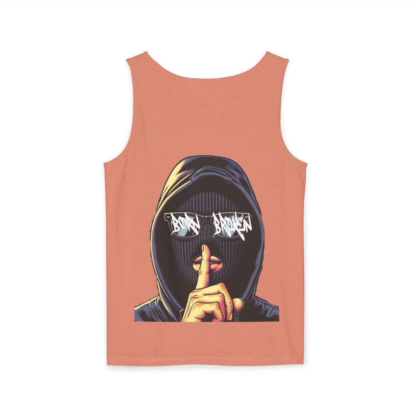 Tank Top — 'Born Broken' Hooded Mask Graphic Sleeveless Tee