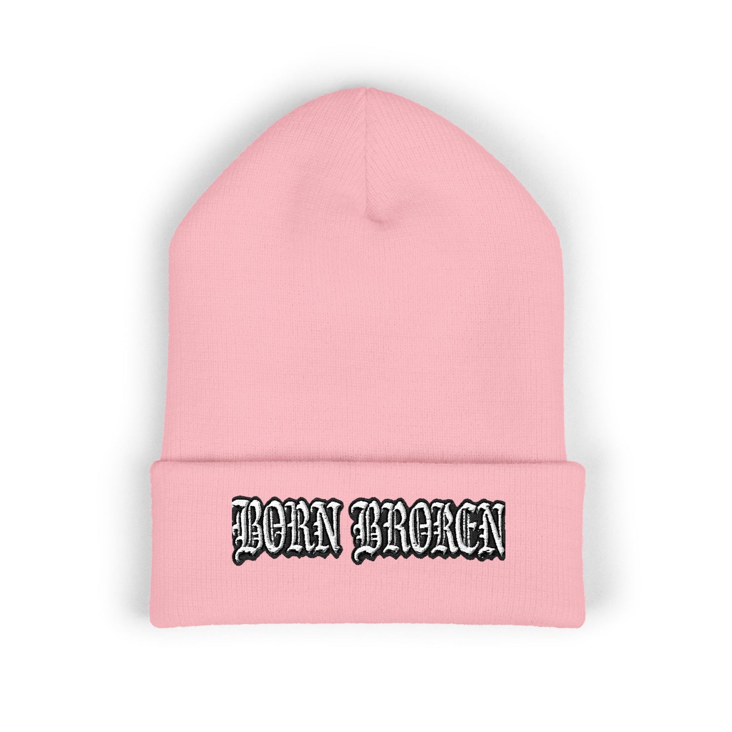 Embroidered 'Born Broken' Cuffed Beanie