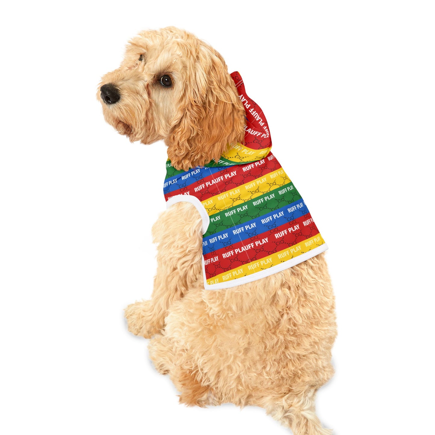 Ruff Play Rainbow Pet Hoodie – Striped Hooded Dog Sweatshirt