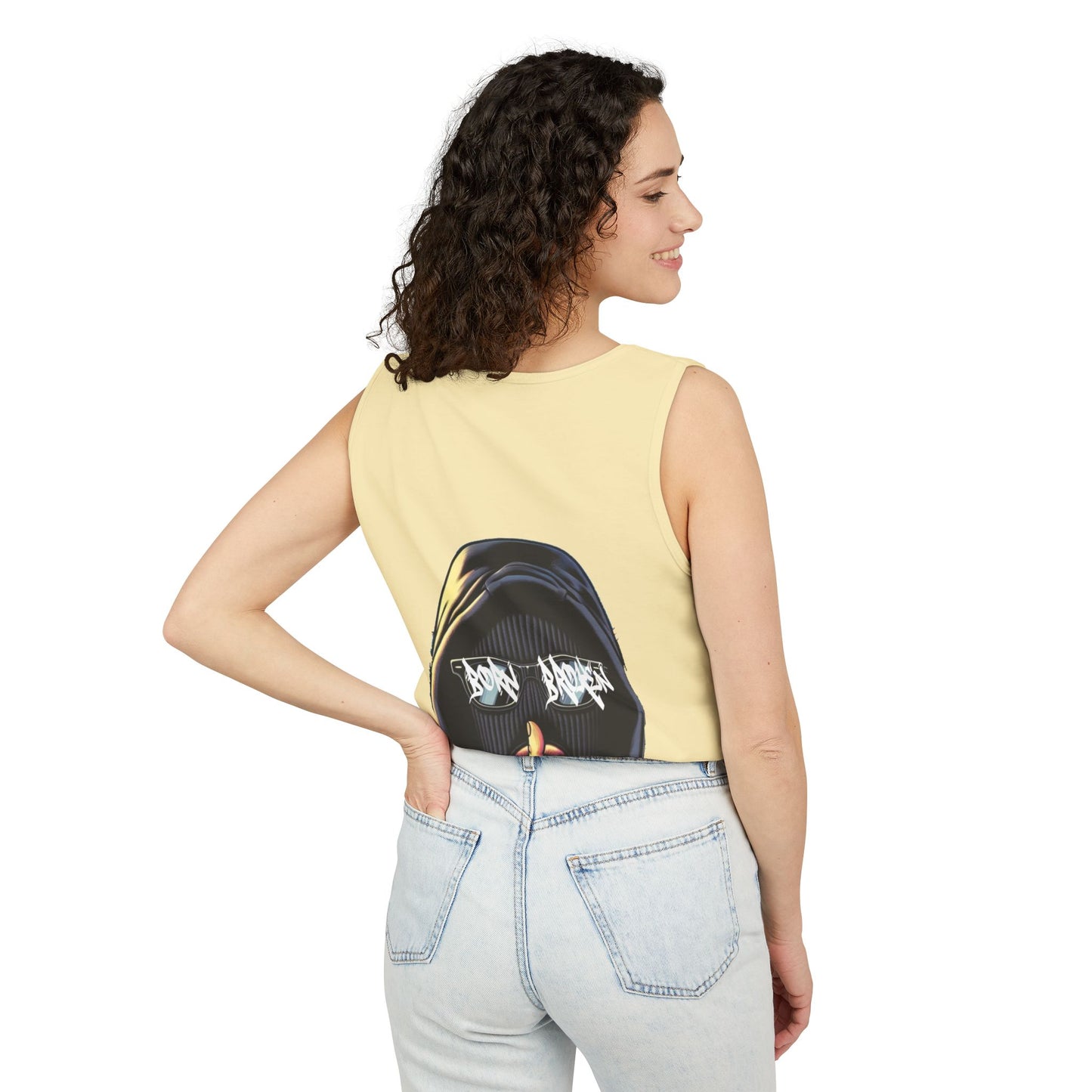 Tank Top — 'Born Broken' Hooded Mask Graphic Sleeveless Tee