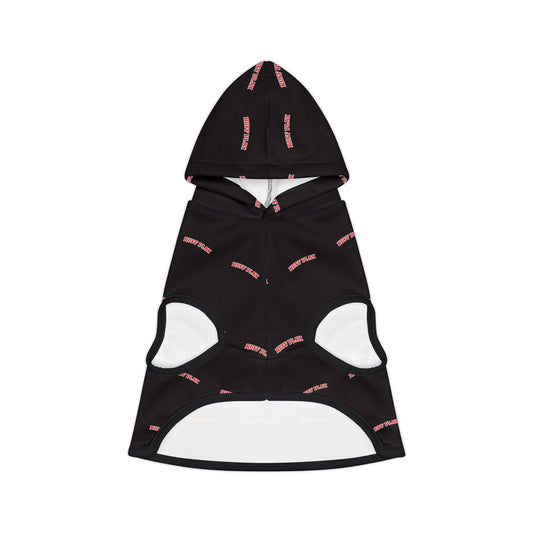 "Happy Place" Black Pet Hoodie — Cozy Small Dog & Cat Hoodie with Pink Repeat Text