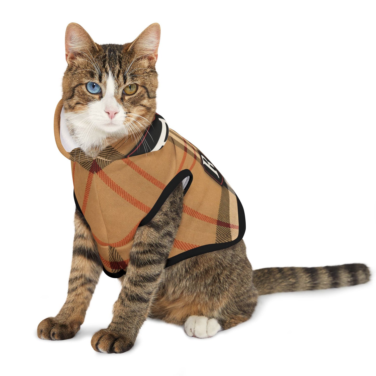 Plaid Pet Hoodie — Cozy Tan Check Hooded Dog Sweatshirt