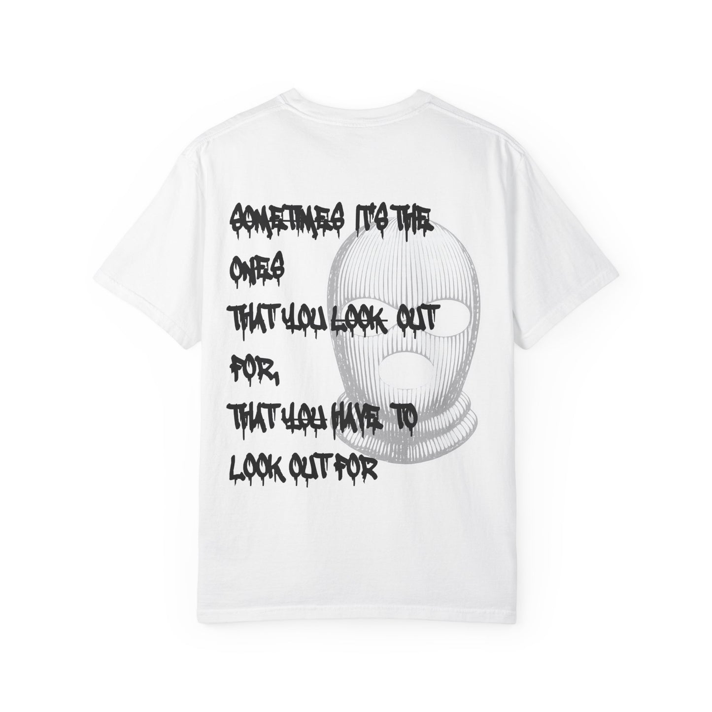 T-Shirt — 'Born Broken' Graphic Tee with Balaclava Back Quote