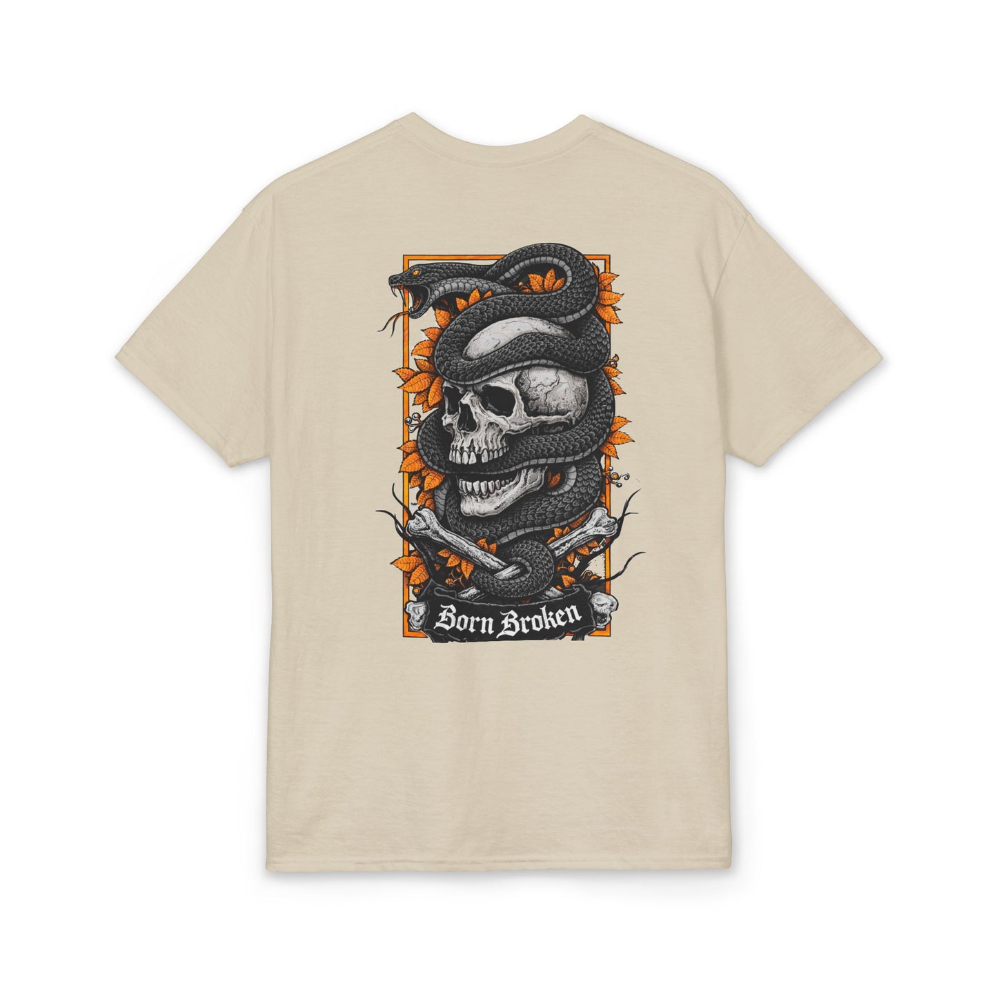 Skull & Serpent T‑Shirt — 'Born Broken' Gothic Graphic Tee