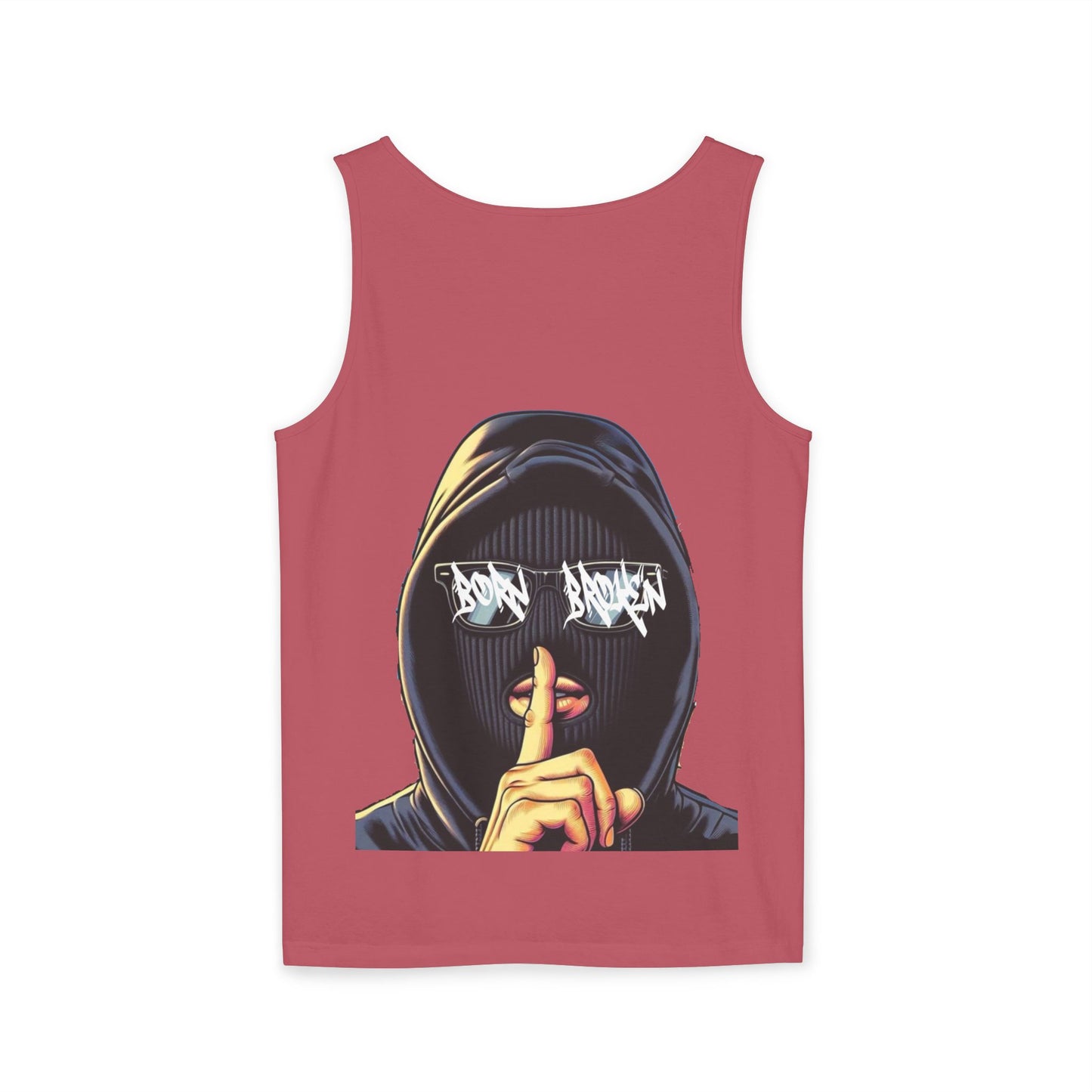 Tank Top — 'Born Broken' Hooded Mask Graphic Sleeveless Tee