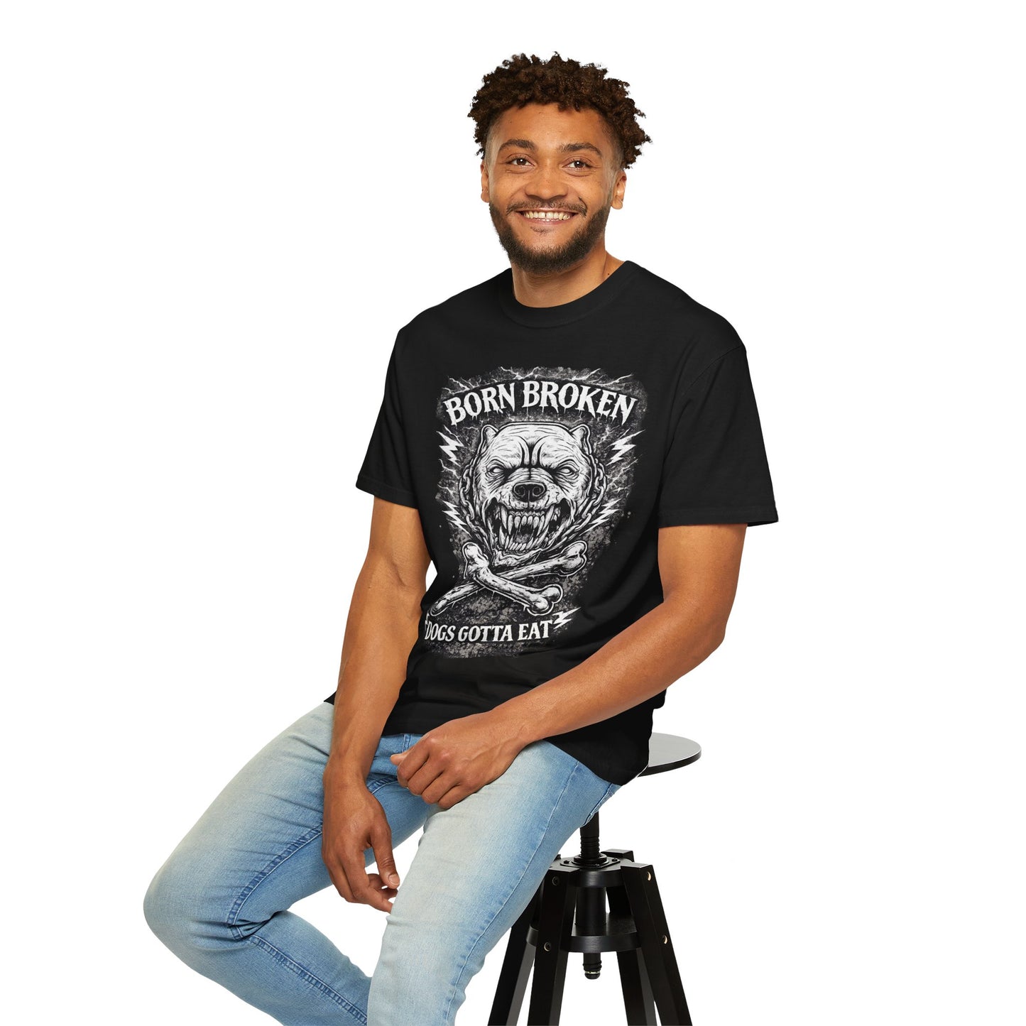 Born Broken Skull T-Shirt – 'Dogs Gotta Eat' Grunge Graphic Tee