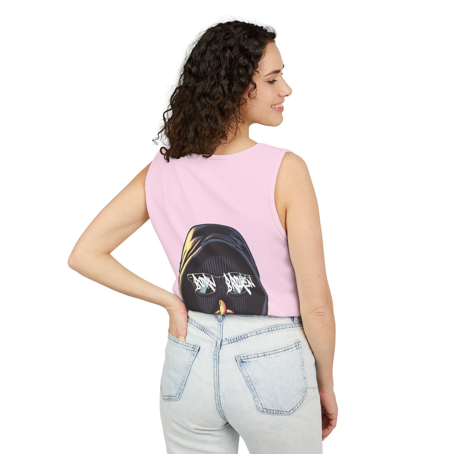 Tank Top — 'Born Broken' Hooded Mask Graphic Sleeveless Tee