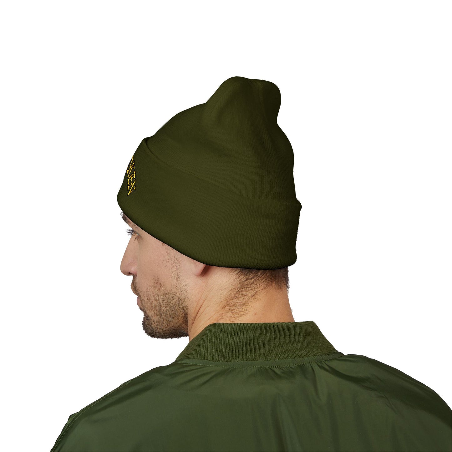 Embroidered "Rocky Biotchy" Classic Cuffed Beanie – Warm Yellow Knit Hat