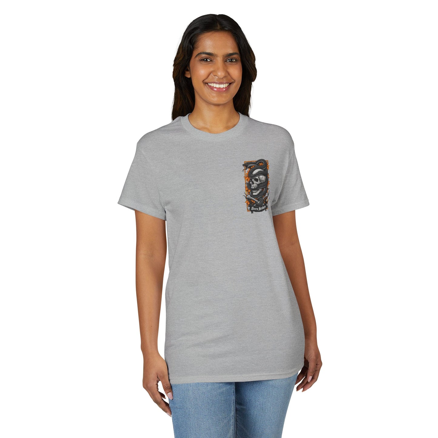 Skull & Serpent T‑Shirt — 'Born Broken' Gothic Graphic Tee