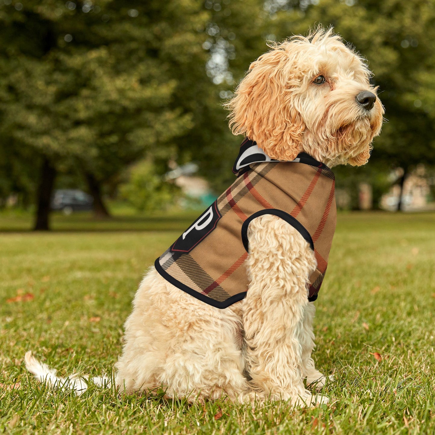 Plaid Pet Hoodie — Cozy Tan Check Hooded Dog Sweatshirt