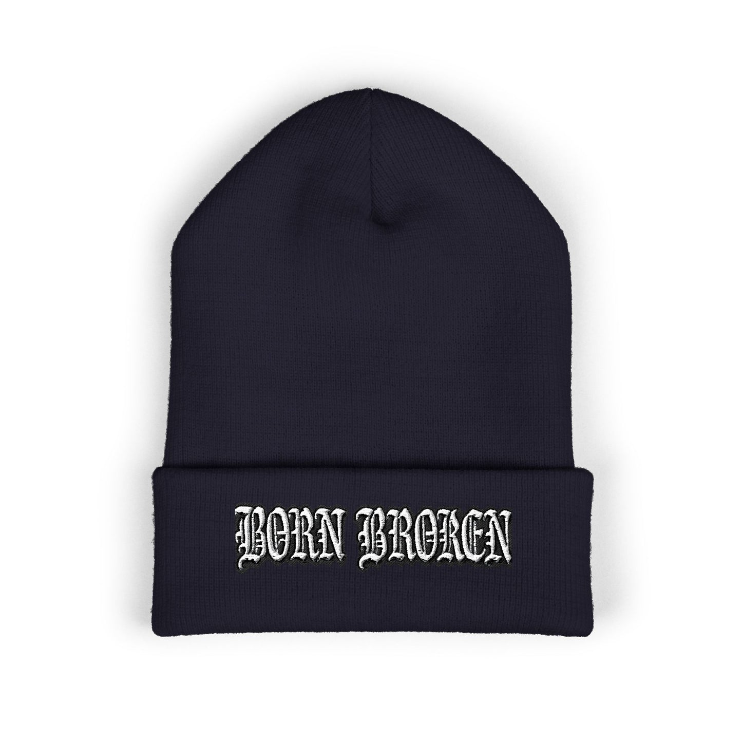 Embroidered 'Born Broken' Cuffed Beanie