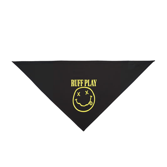 Ruff Play Pet Bandana — Black Dog Bandana with Yellow Smiley Logo