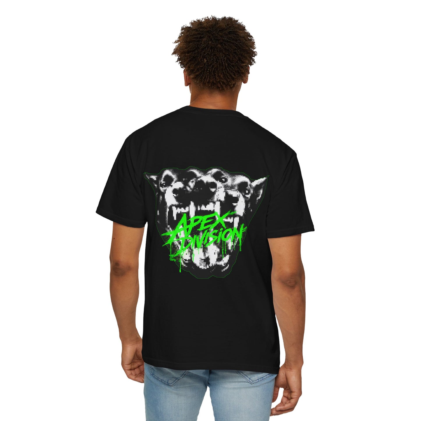 Apex Division Graphic T-Shirt — Neon Green Logo & Three-Headed Dog Back Print