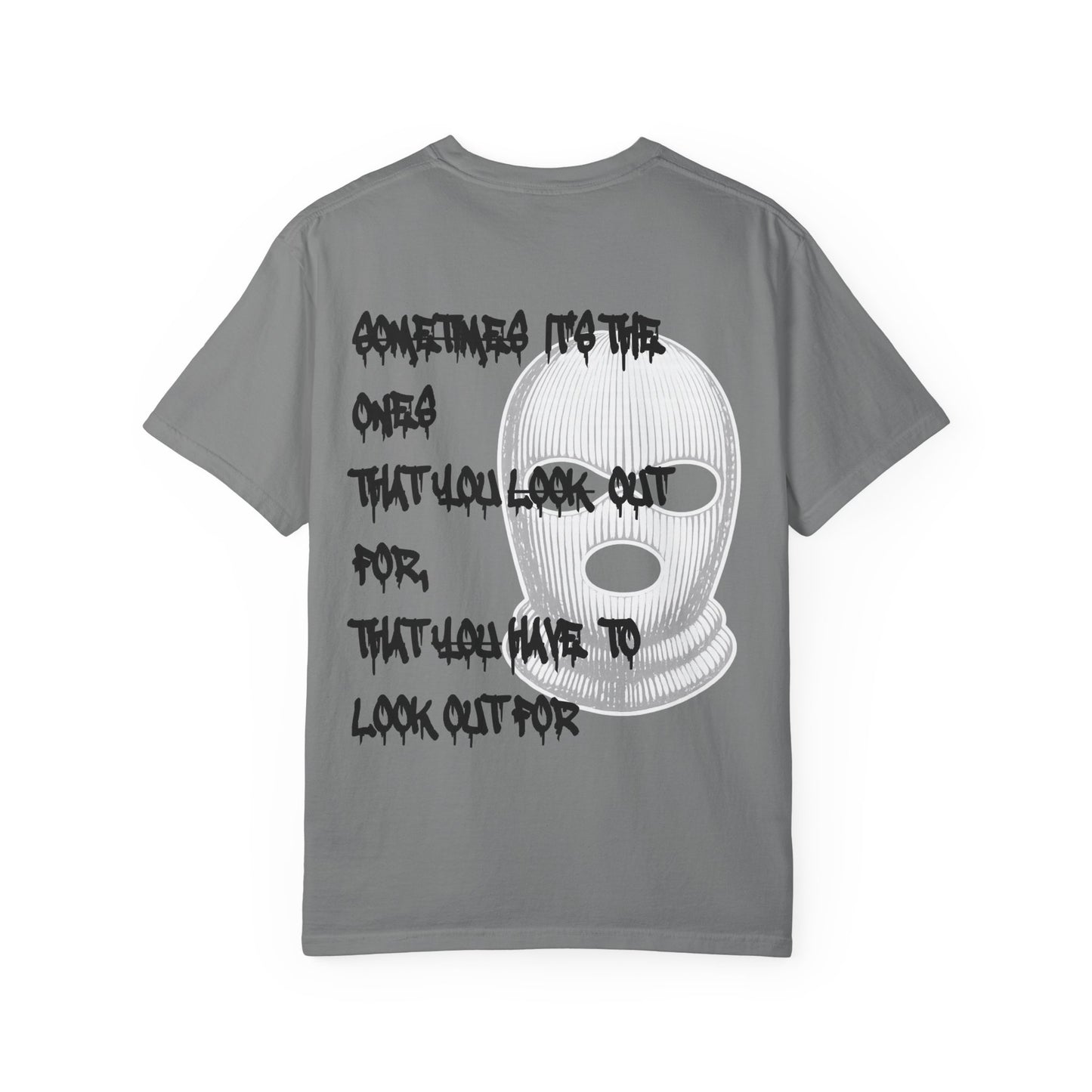 T-Shirt — 'Born Broken' Graphic Tee with Balaclava Back Quote