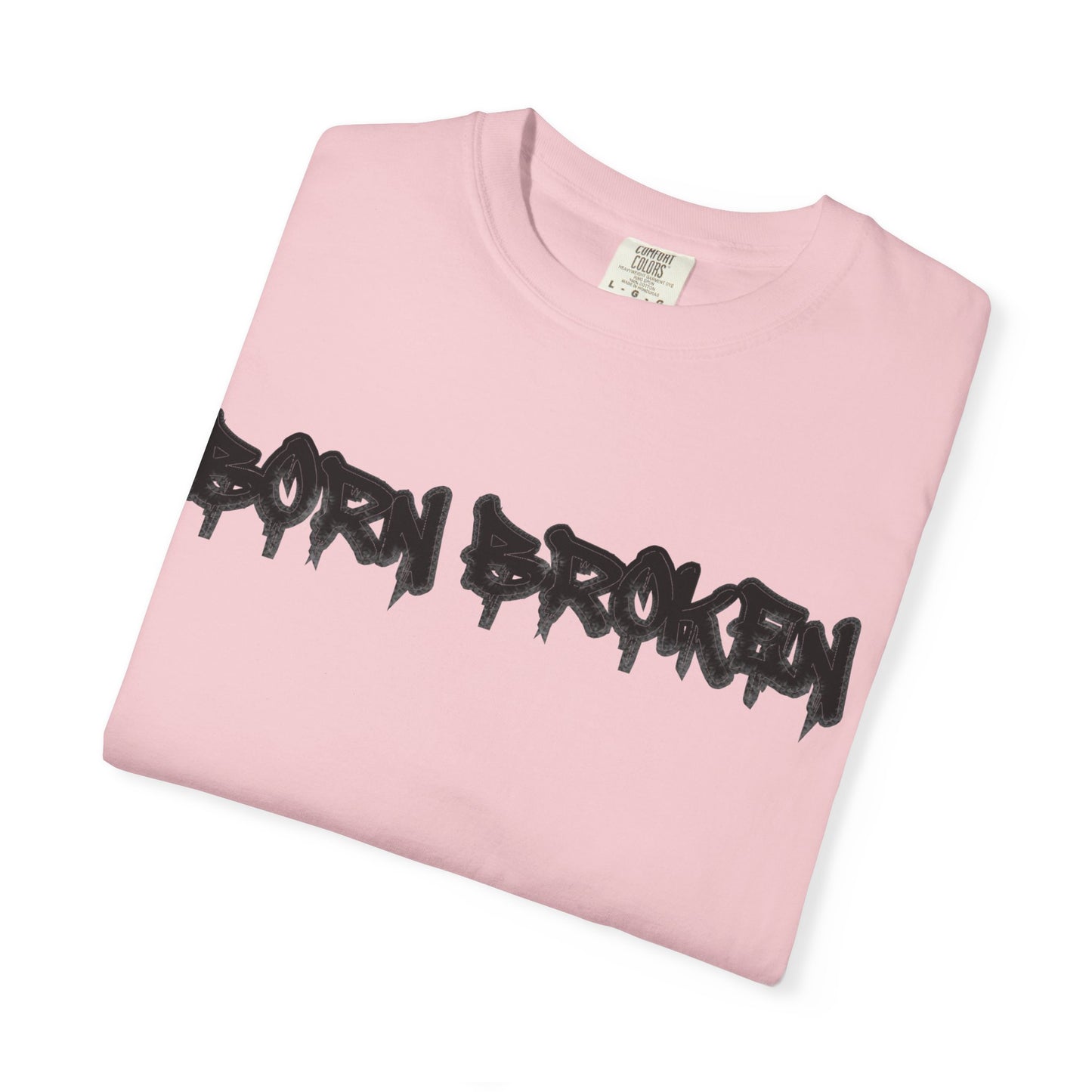 T-Shirt — 'Born Broken' Graphic Tee with Balaclava Back Quote