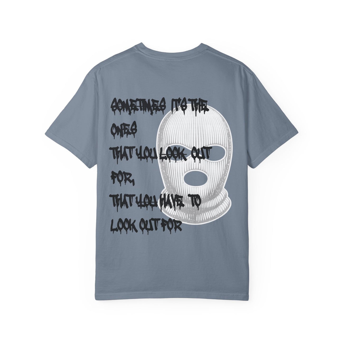 T-Shirt — 'Born Broken' Graphic Tee with Balaclava Back Quote
