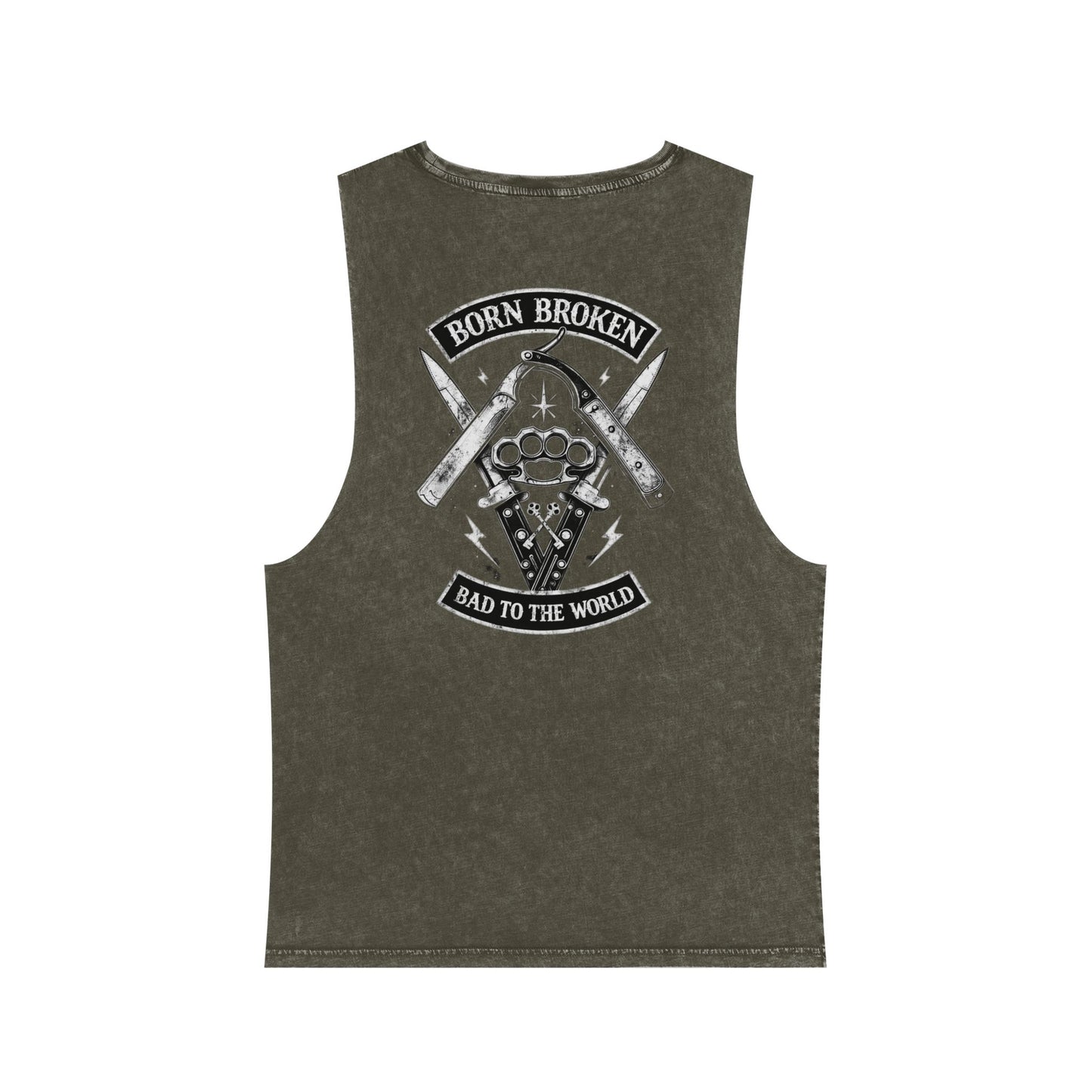 Born Broken Stonewash Tank Top — Bad to the World Graphic Muscle Tee